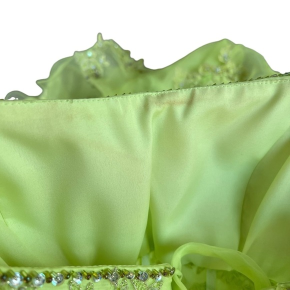 Y2K Cache Fairy Strapless Prom Dress Green Embellished Sequin Ruffles Whimsy XS - Picture 12 of 16